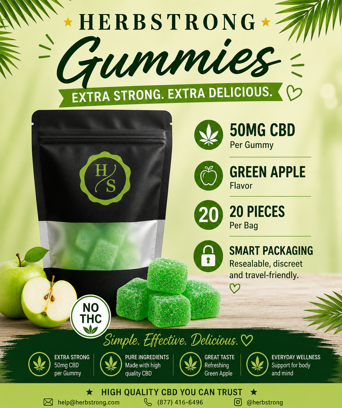 Green Apple CBD Gummies (50mg) – 20 Count Pack